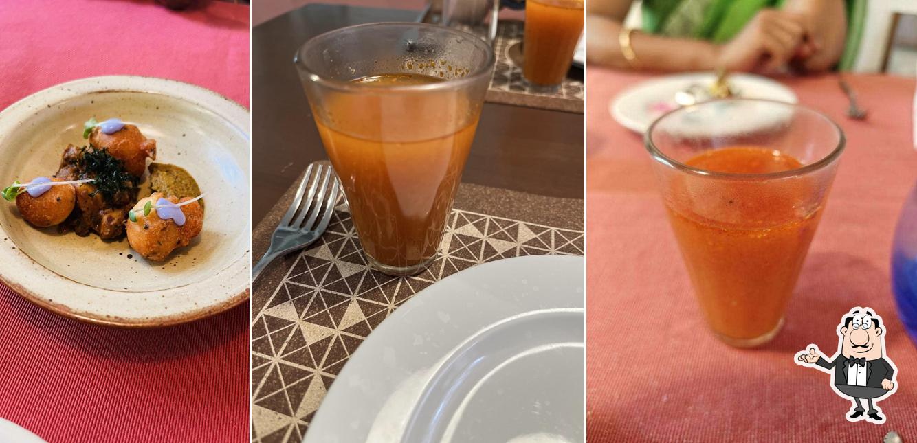 Take a seat at one of the tables at Chettinad Canteen