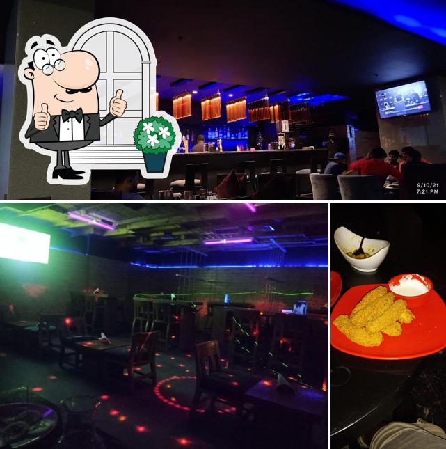 The picture of exterior and food at The High Lounge Bar