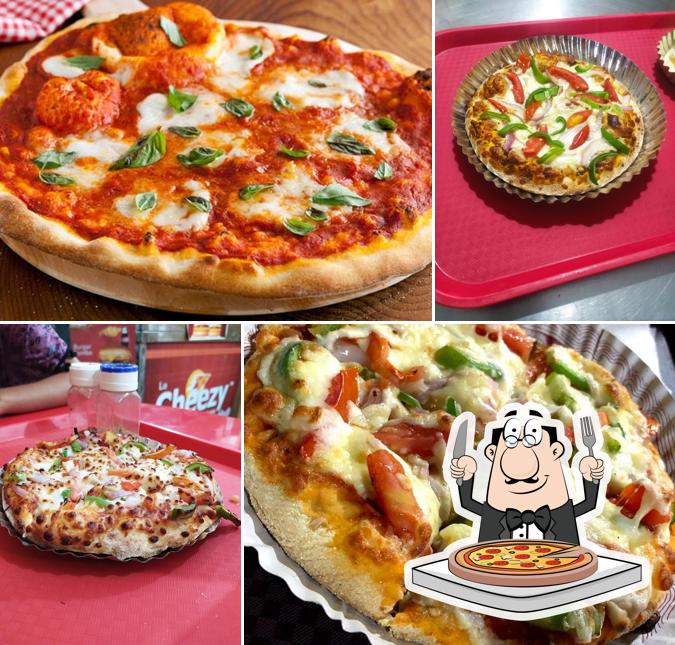 Get pizza at La Cheezy Pizza
