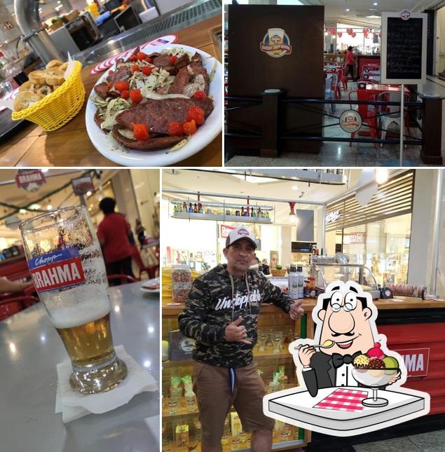 Quiosque Chopp Brahma Praiamar Santos serve uma escolha de sobremesas