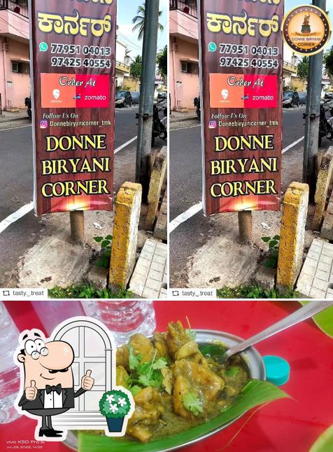 Check out the image showing exterior and food at Donne biryani corner (original)