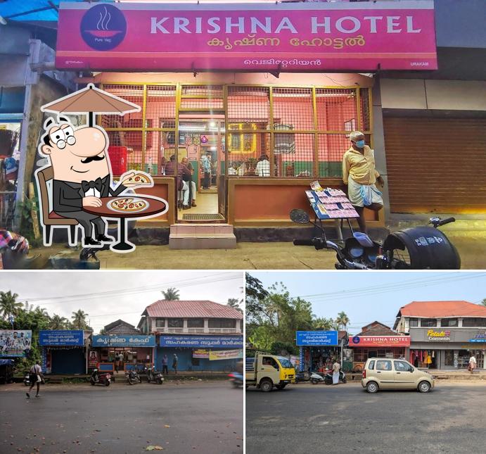 The exterior of Krishna Hotel