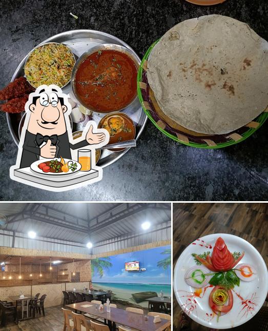 This is the image displaying food and interior at Hotel Jai Malhar