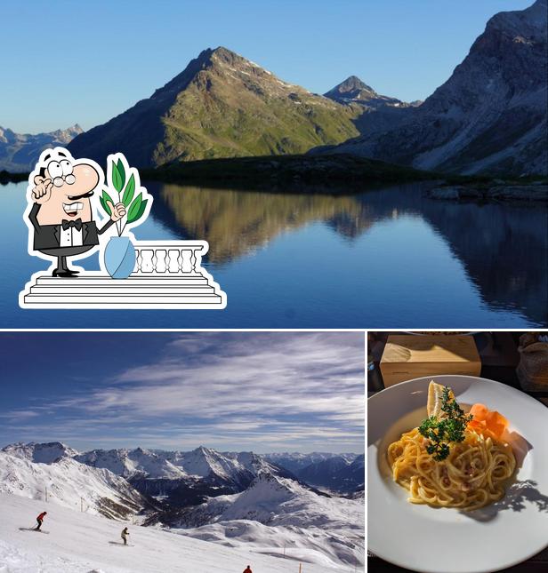 Tra le diverse cose da Bergrestaurant Lagalb si possono trovare la esterno e cibo