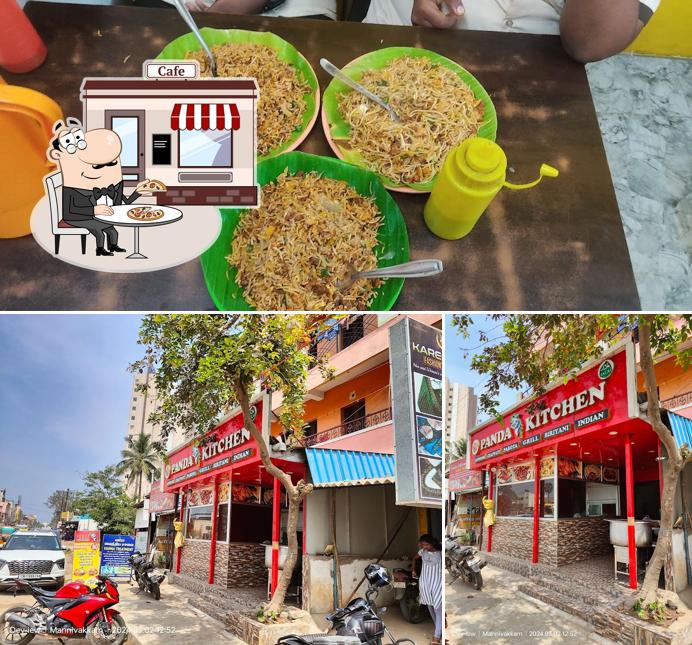 Among various things one can find exterior and food at Pandas kiitchen