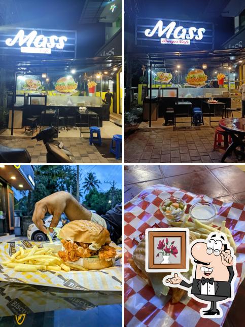The restaurant's interior and food