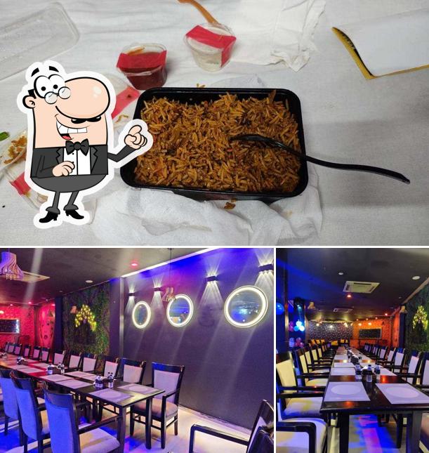 The restaurant's interior and food
