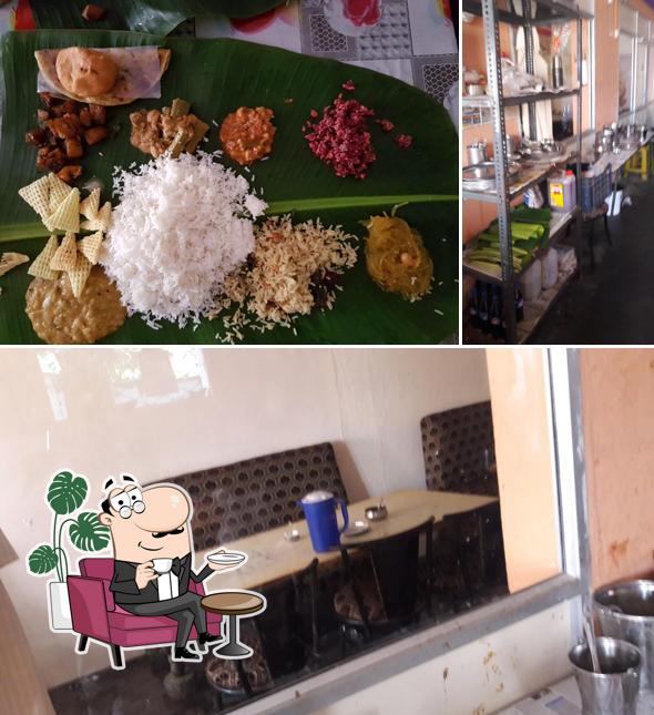This is the picture showing interior and burger at Manikanta Pure Vegetarian Mess and Curry Point