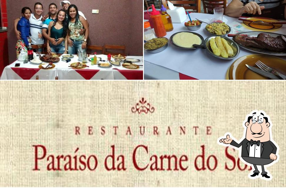 A imagem do Restaurante Paraíso da Carne do Sol’s interior e comida