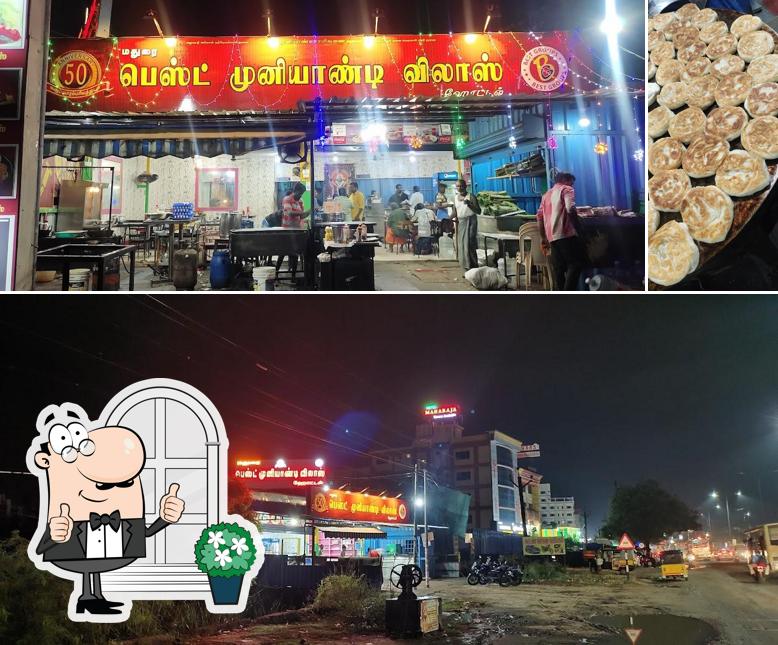 The restaurant's exterior and dessert