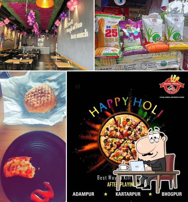 Take a look at the image depicting interior and food at Yummy Kitchen (Bhogpur)