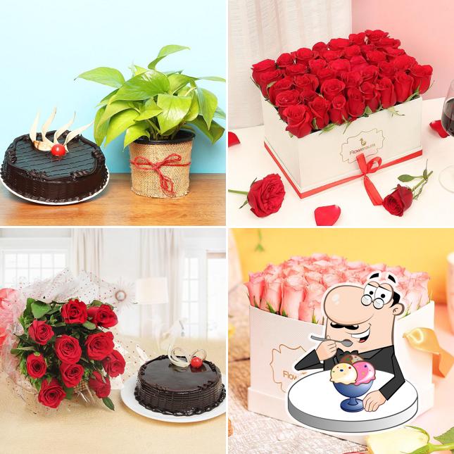 FlowerAura serves a selection of desserts