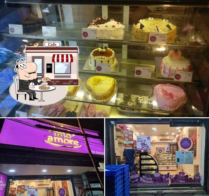 The restaurant's exterior and dessert