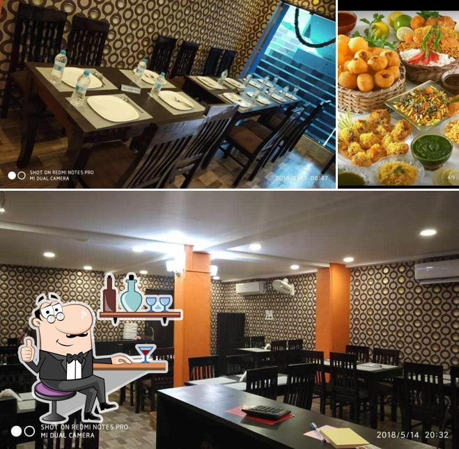 The restaurant's interior and food
