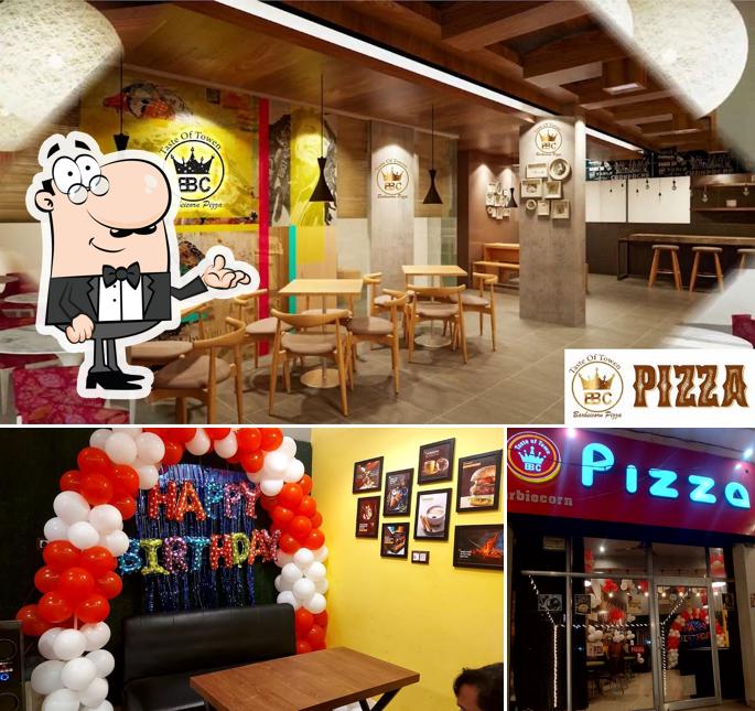 The restaurant's interior and food