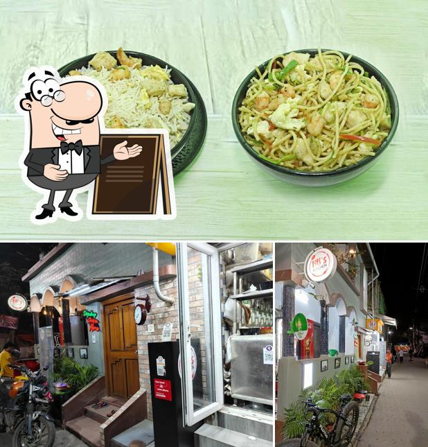 The image of exterior and food at BB’s Kitchen
