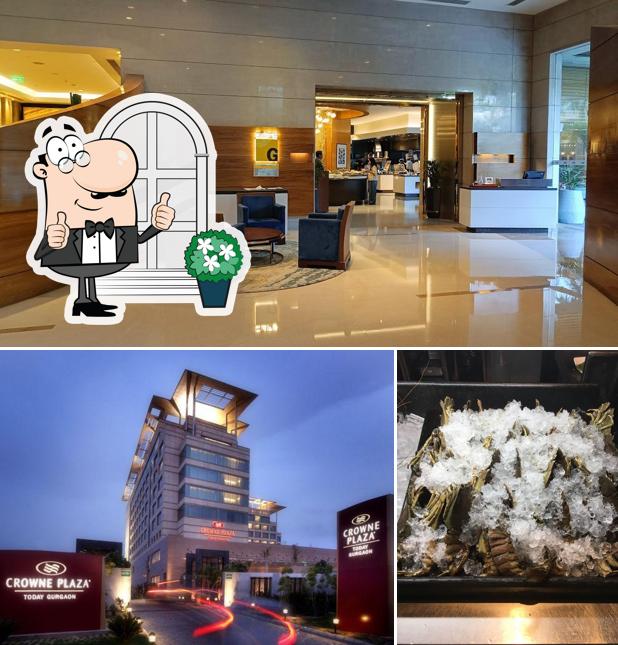 This is the image displaying exterior and interior at Cafe G - Crowne Plaza Today Gurugram
