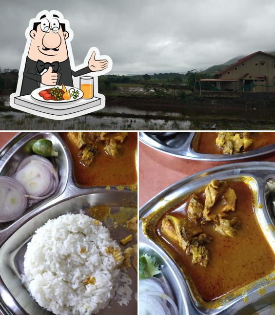 Take a look at the picture depicting food and exterior at Hotel Indrapuri