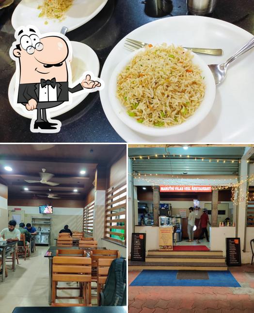 This is the image displaying interior and food at Maruthi Vilas Vegetarian Restaurant