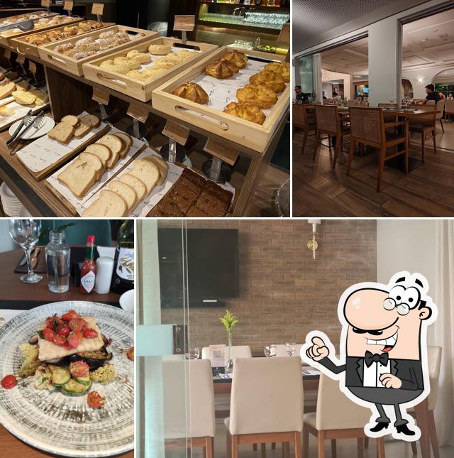 Sente em uma das mesas no Bento Restaurante