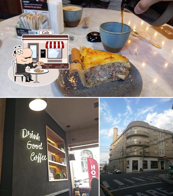 Confira a foto mostrando exterior e comida a Lumen Café + Gastronomia