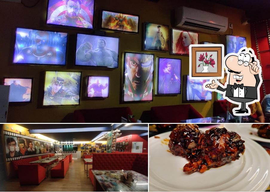 The restaurant's interior and food