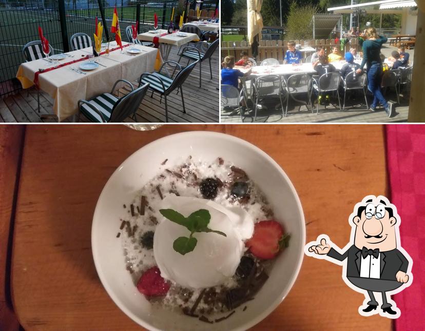Questa è la foto che presenta la interni e cibo di Bar Ristorante Sportzone Wasserebene