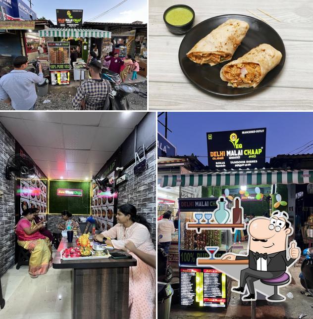 Take a look at the image depicting interior and food at Delhi Malai Chaap