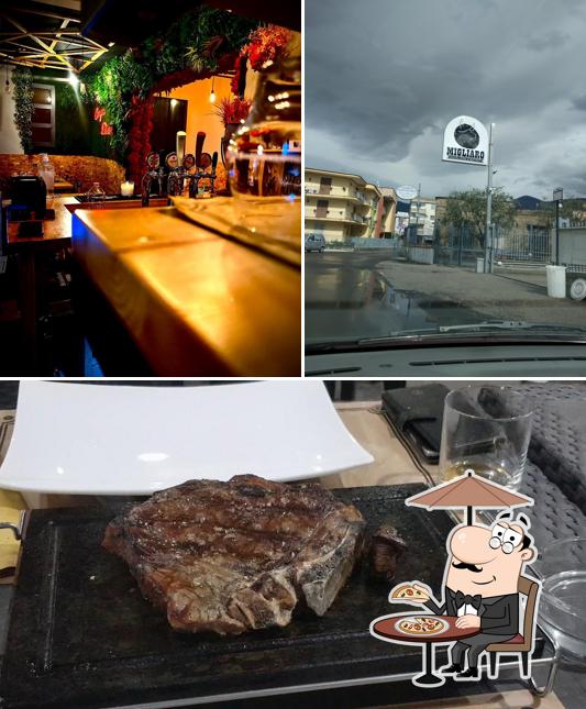 La esterno e cibo del ristorante