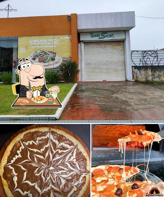 Entre diversos coisas, comida e exterior podem ser encontrados no Pizzeria Sensazionale