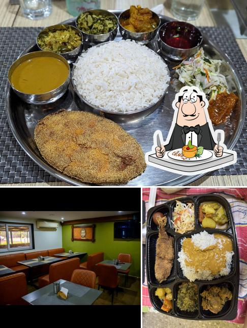 This is the picture depicting food and interior at Sea & Spice