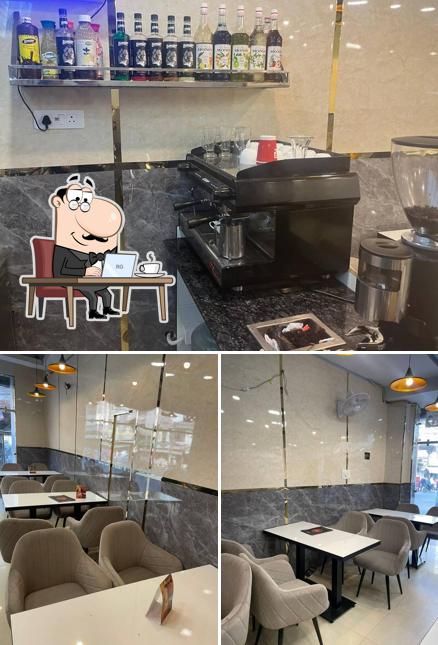 Take a look at the photo showing interior and beverage at Coffee 'N' Tea Bar