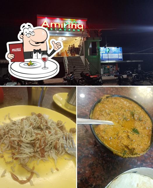 The picture of food and exterior at Amirtha Restaurant