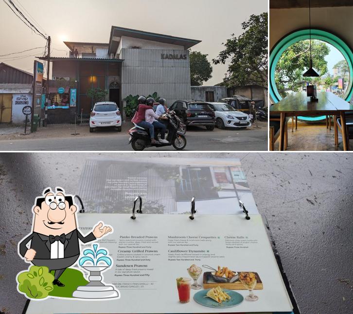 The picture of exterior and food at Kadalas Cafe