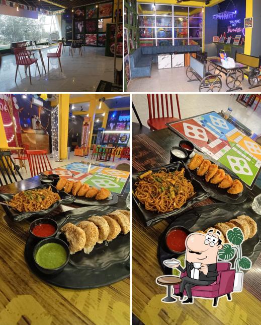 The restaurant's interior and food