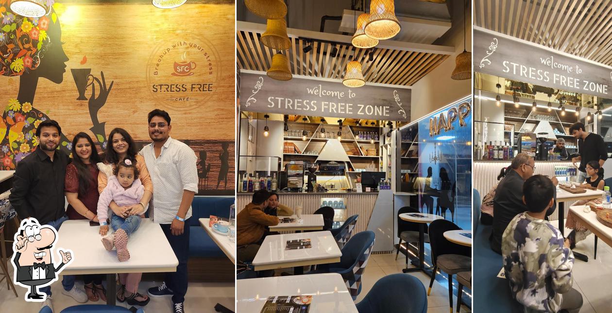 Take a seat at one of the tables at Stress Free Cafe