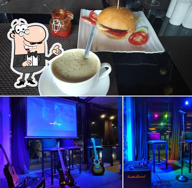 Take a look at the image displaying interior and food at Cafe Film Tidbits