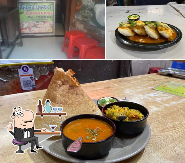 The image of interior and food at Balaji snacks