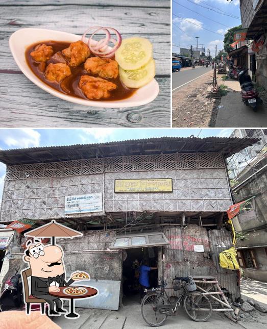 The restaurant's exterior and food