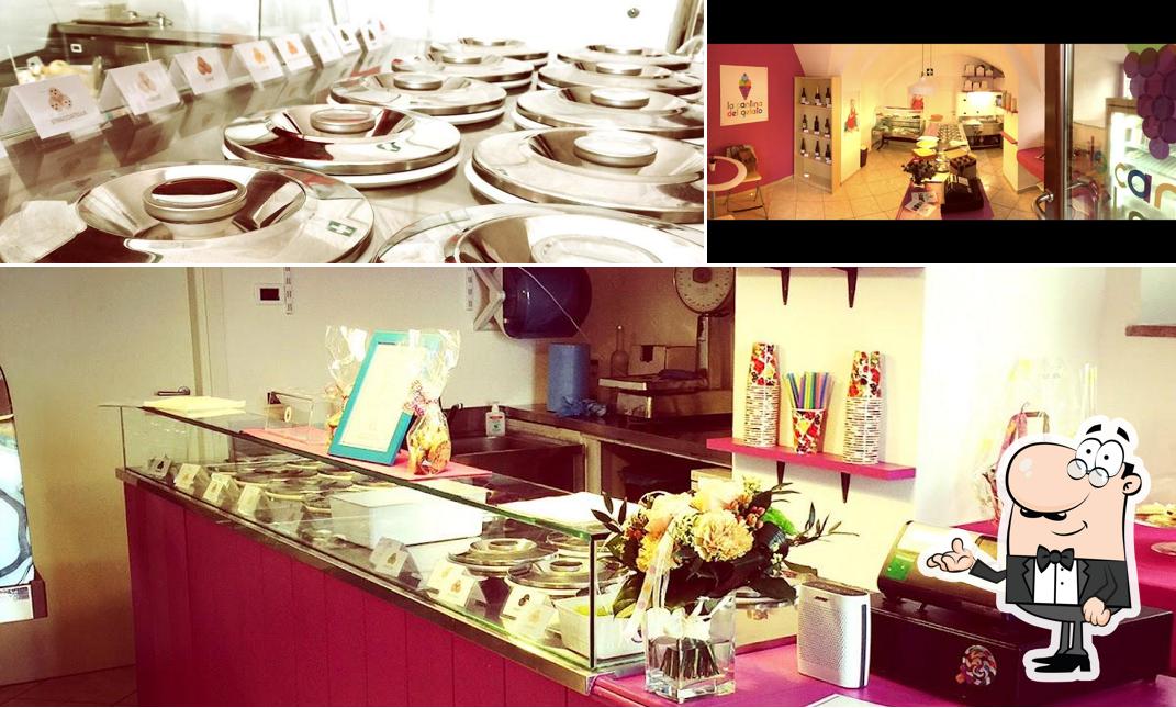 Questa è la foto che presenta la interni e cibo di La cantina del Gelato