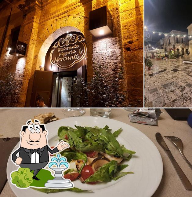 Tra le diverse cose da Ristorante-Pizzeria I Mercanti si possono trovare la esterno e cibo