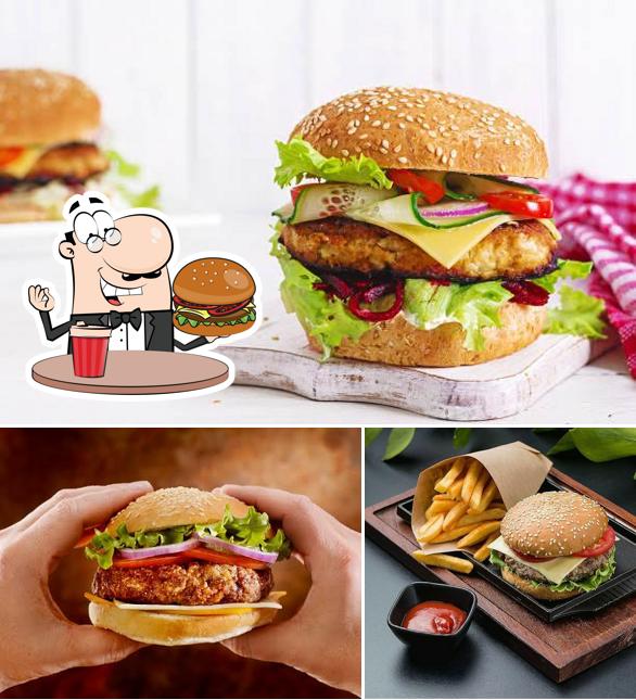 Get a burger at MJs Cafe & Restaurant
