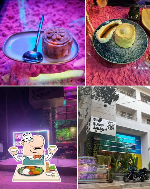 Check out the picture showing food and exterior at Neon Market