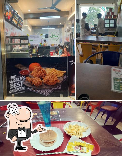 Among various things one can find interior and food at Five Star Chicken