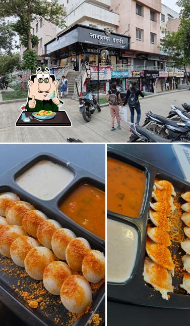 Take a look at the image depicting food and exterior at Naadbramha idli Pencil Chowk, Baramati