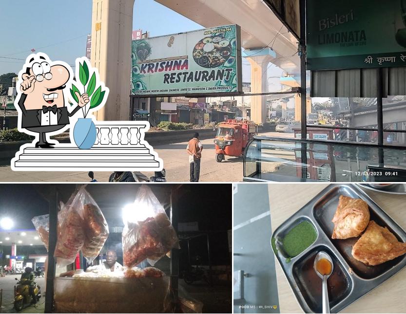 Take a look at the image depicting exterior and food at Shri Krishna Restaurant