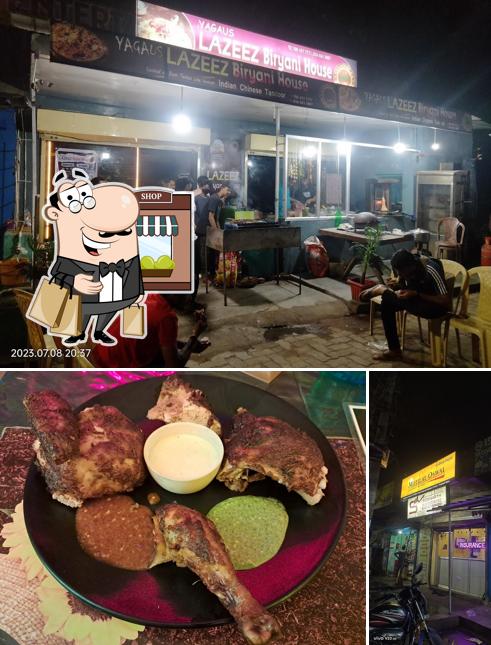 Among various things one can find exterior and food at Lazeez Biryani Centre