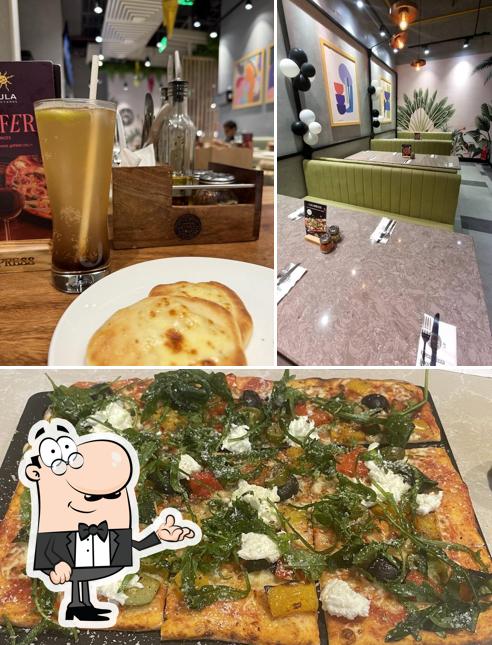 Among various things one can find interior and food at PizzaExpress