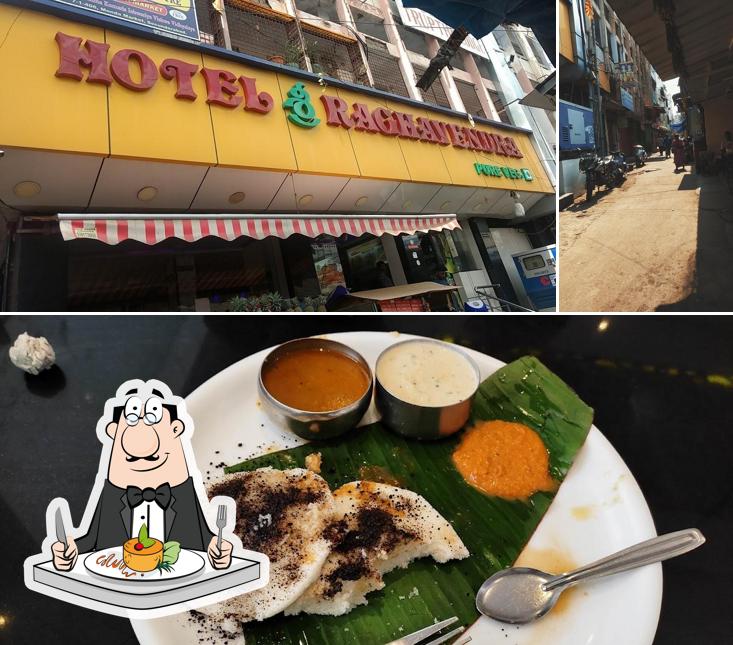 Check out the picture displaying food and exterior at Hotel Sri Raghavendra