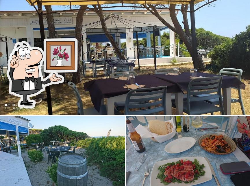 Tra le varie cose da Bar ristorante Mediterraneo si possono trovare la interni e cibo